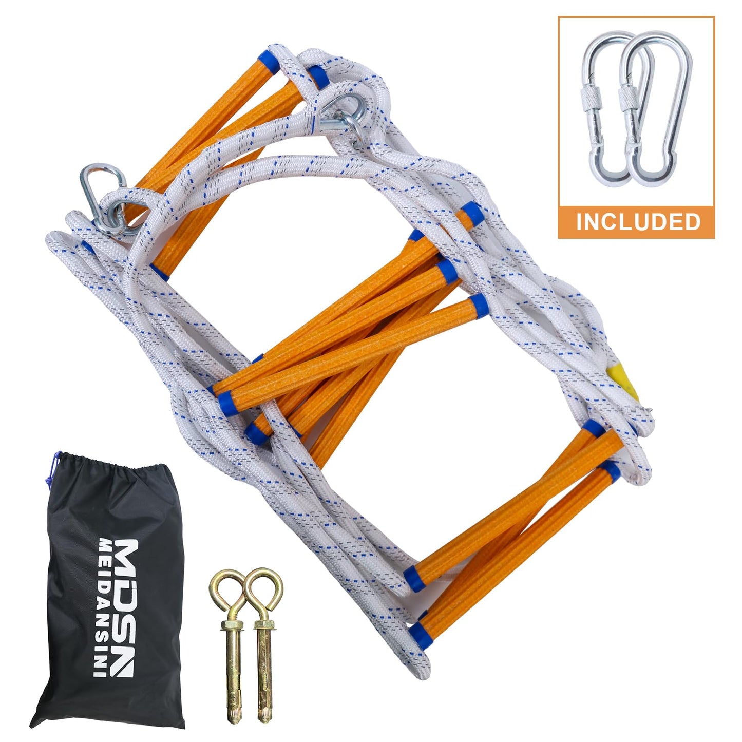 Rope Ladder,16 Feet Emergency Fire Escape Ladders Flame Resistant Safety Rope Ladder with Hooks,Fast to Deploy Sturdy and Strong Portable and Reusable 2 Story,Weight Capacity up to 2000 Pounds