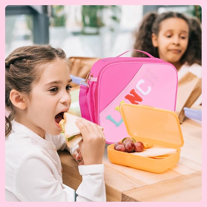 Lunch Bag Kids-Kids Insulated Lunch Bag with Adjustable Strap - Reusable Leakproof Lunch Box for Girls, Preppy School Lunch Tote for Travel, Picnic,School & Winter Camp