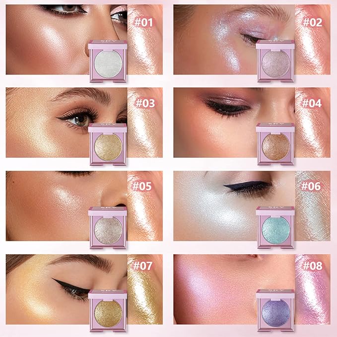 MAEPEOR Face Highlighter Palette 8 Colors Shimmer Glitter Pearl Highlighter Powder Sparkly Diamond Highlighting Palette for Face Cheek (02 Gilt Purple)