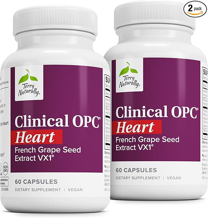 Terry Naturally Clinical OPC Heart - Heart Health Supplement with Magnesium, Vitamin B6, Grape Seed Extract - Dietary Supplement for Artery Health & Circulation - 60 Capsules (Pack of 2)
