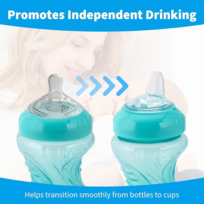 6 Pack Replacement Spouts Compatible with Nuby, Soft Silicone Spout, Transition Spout for Sippy Cups, Non-Leak Nipples Replacement, Easy to Clean, Easy Transition from Bottle to Cup, 6m+