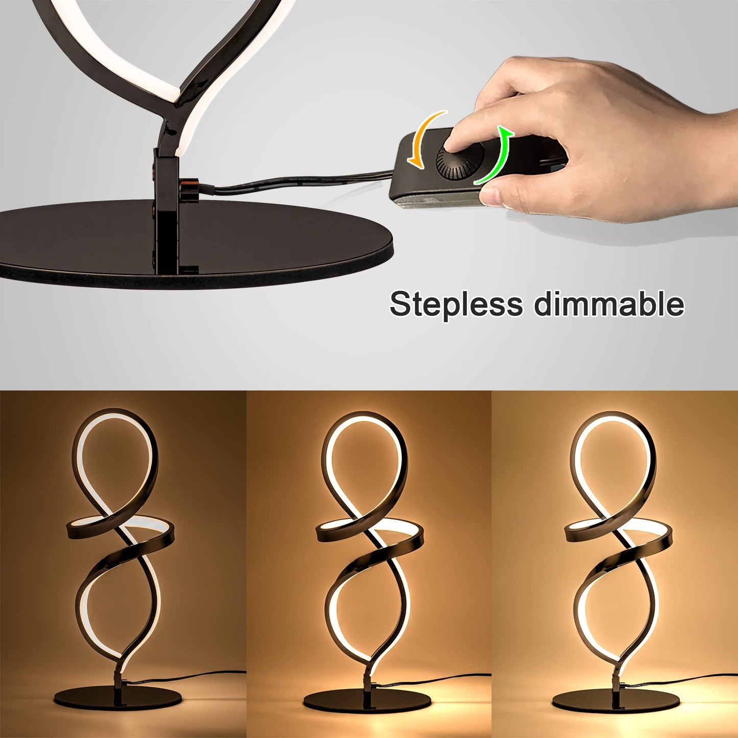 Mayful Modern LED Spiral Table Lamp, 12W, 3200K Warm White, Black Aluminum, Model 6606-1TB-A08