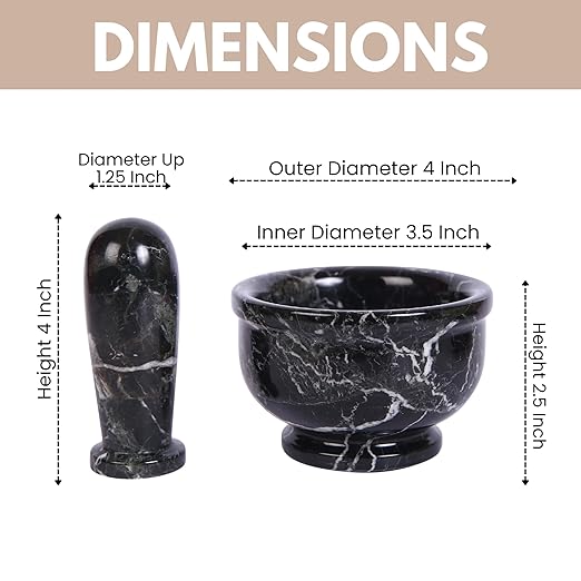 Exquisite Marble Mortar and Pestle Set - Your Ultimate Kitchen Essential for Grinding Spices, Making Guacamole, Salsa, Pesto, and Crushing Pills (Black Zebra, Bowl Shape (4"))