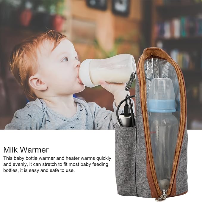 Milltrip USB Bottle Heated Cover - Portable Milk Warmer Bag with Adjustable Heating (37-42°C), Fits Most Baby Bottles - Fast & Even Heating for Travel, Car & Home Use (Gray)