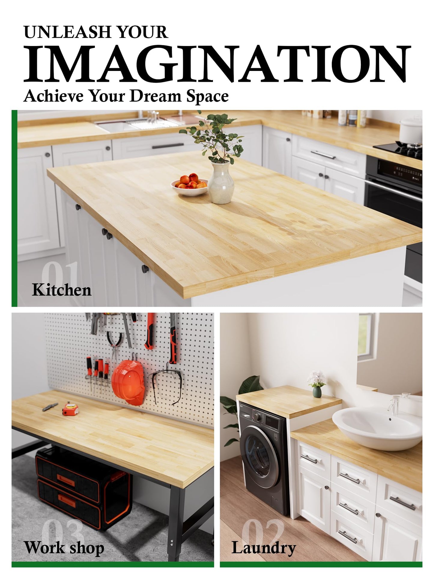 8FT Butcher Block Countertop Birch Solid Wood - 98" x 25" Table Top Butcher Block Cutting Board for Kitchen Island Cart Living Dining Office Desk Washer Dryer Countertop Replacement Unfinished 1.5" Th