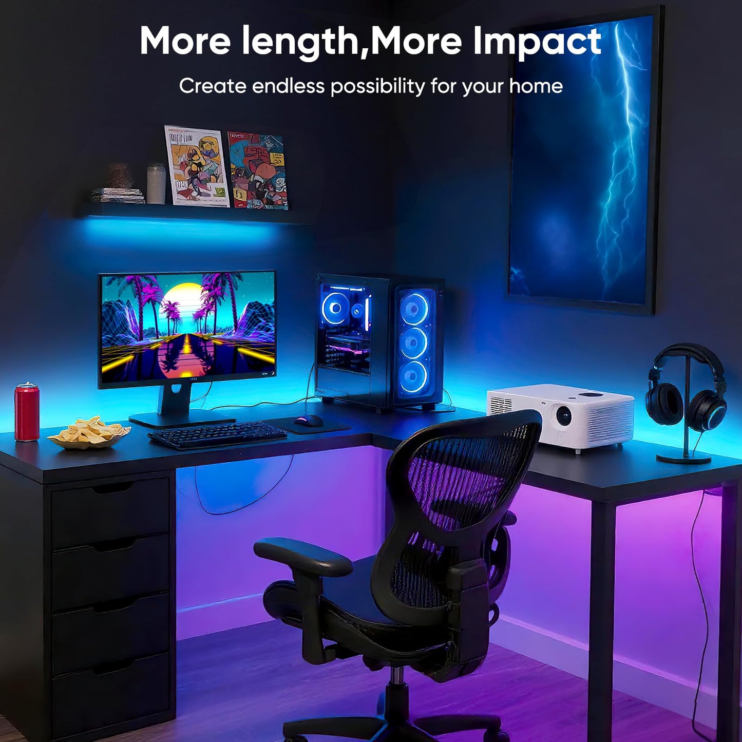 ERBTY LED Strip Lights, 100FT (2 Rolls of 50ft), RGB Color Changing, App & Remote Control, Multicolor, Model YiJiuBaBa-LBHC30M
