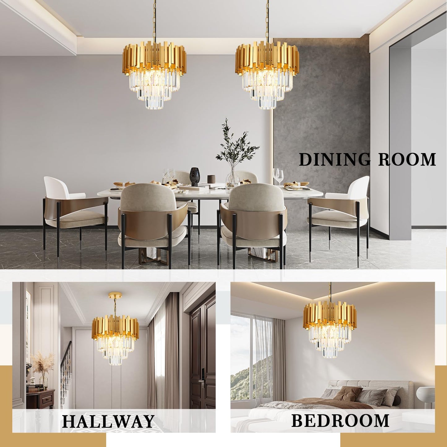 Brfaixla 3-Tier 15.8 Crystal Gold Chandelier Modern Crystal Pendant Chandeliers 5 Lights Round Hanging Lighting For Dinning Room Kitchen Island Bedroom Living Room Foyer Entryway  E12