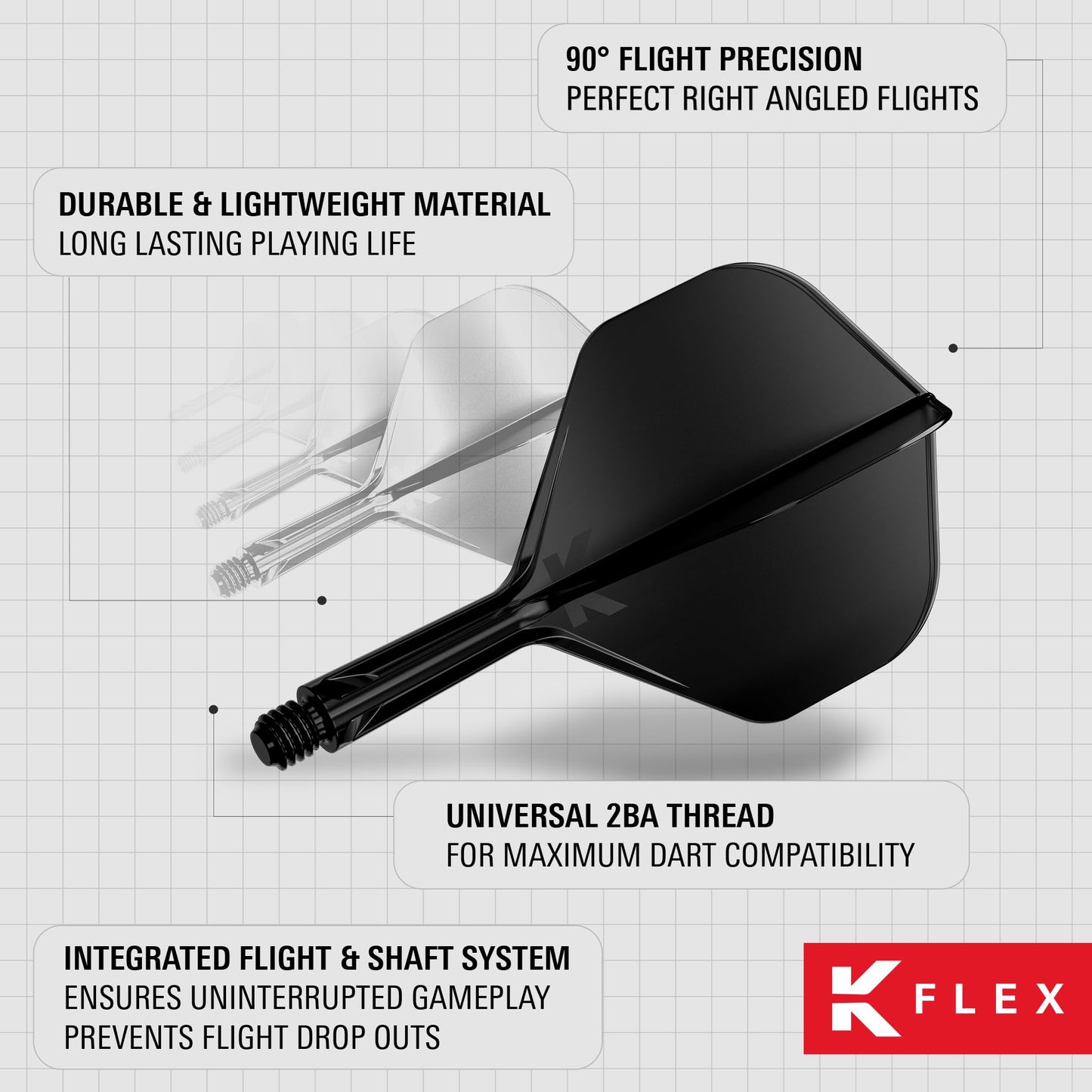 Target Darts K Flex Integrated Dart Flights And Shafts  No.2 Black (Intermediate) | Pack Of 3 K-Flex - No2  Kflex All In One Moulded Dart Flight & Stem | Professional Dart Accessories