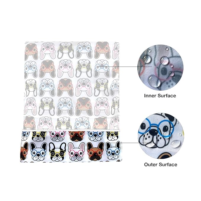 FLOCK THREE 4pcs Waterproof Wet Bag Reusable for Wet Clothes Baby Diapers Stroller Swimsuit Travel Reusable toiletries Pouch Small and Larger Electronics case 4 Pack (Cute Dog)