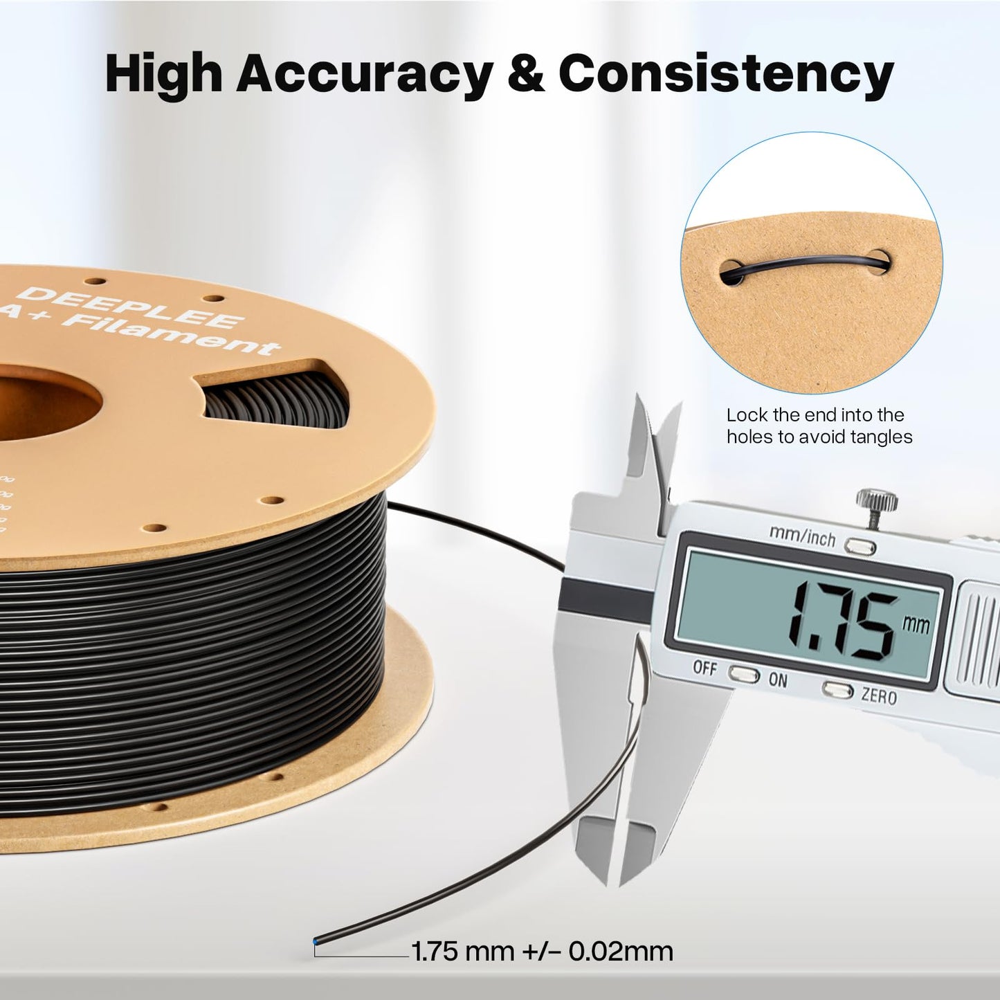 DEEPLEE PLA+ 1.75mm 3D Printer Filament, PLA Plus with Dimensional Accuracy +/- 0.02mm, Higher Strength and Toughness, Neatly Wound, No Clogging, Fits for Most FDM 3D Printers, 2KG Black