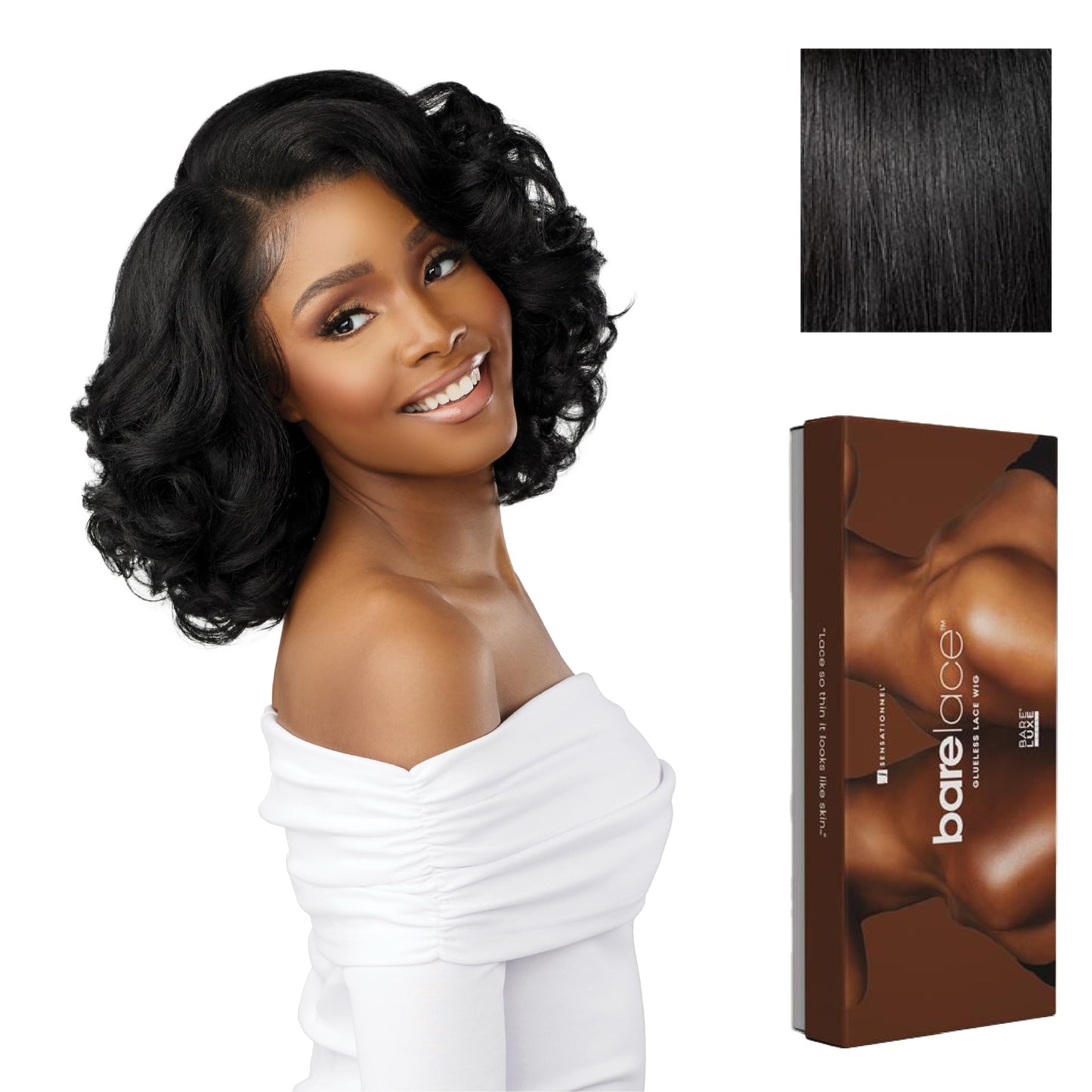 Sensationnel Bare Lace 13X6 Wigs - Unit 19 Lacefrontal Glueless Synthetic 180 Degree Preplucked Hairline (1 JETBLACK)