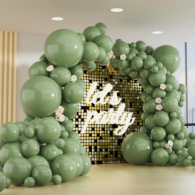 150pcs Sage Green Balloons Different Sizes Pack, 18 12 10 5 Inch Party Balloon Garland Arch Kit for Birthday Dinosaur Baby...