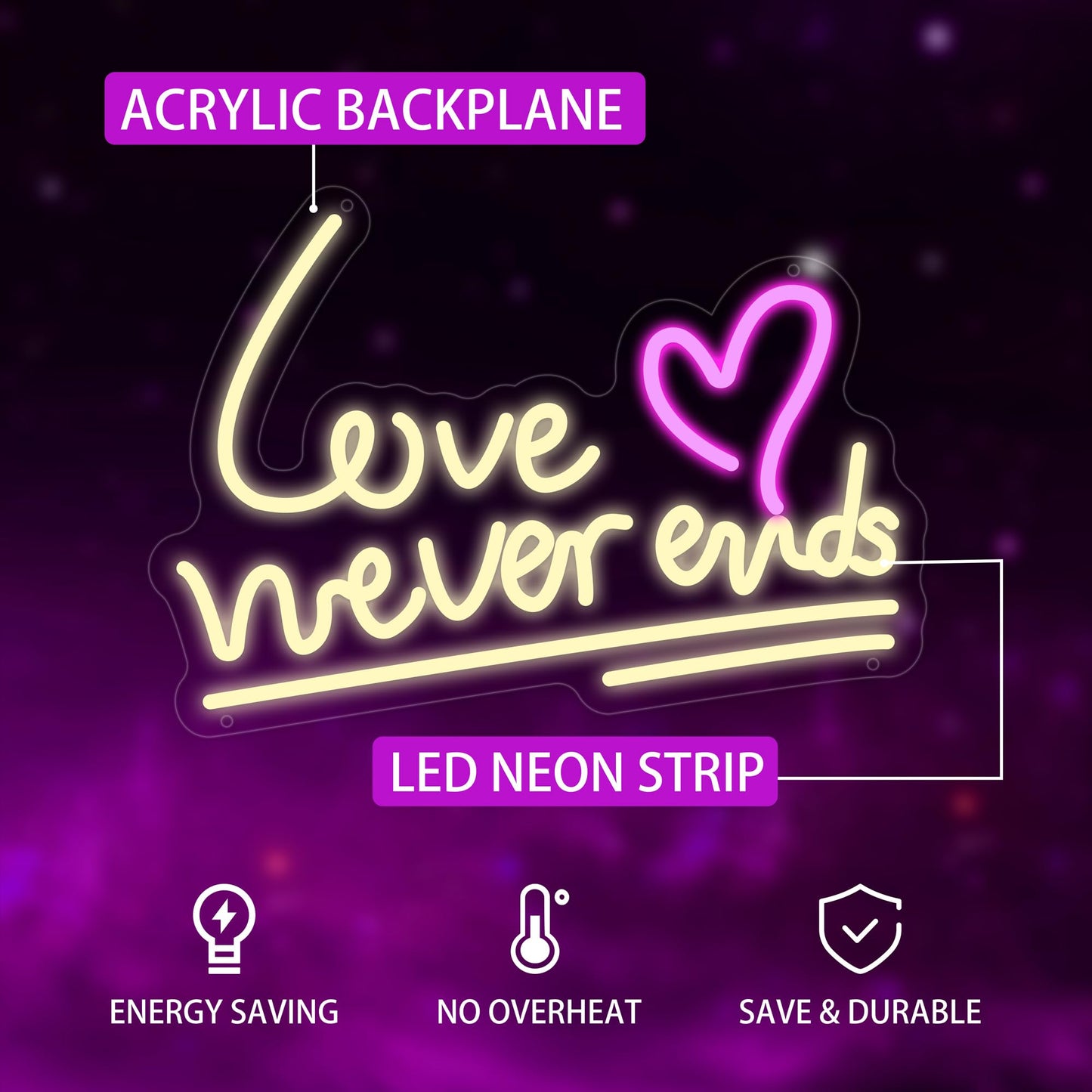 Love Never Ends Neon Sign For Wall Decor  Dimmable Love Led Lights Signs Letters Signs For Wedding  Neon Light Room Decor For Party Birthday Gift Christmas Gift