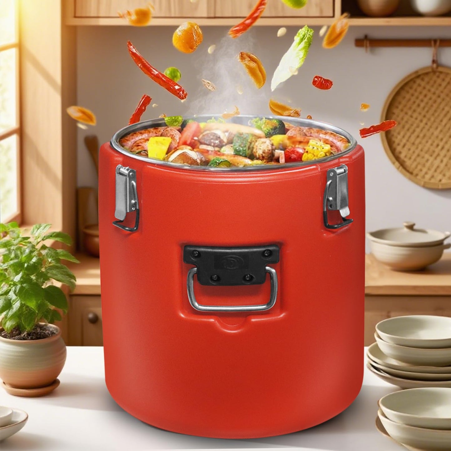 21QT Insulated Soup Container Commercial Food Warmer for Hot or Cold Food,5 Gallon Hot Box for Catering, Food Cooler with 4 Buckles, Handles,Soup Carrier for Restaurant, Canteen, Home
