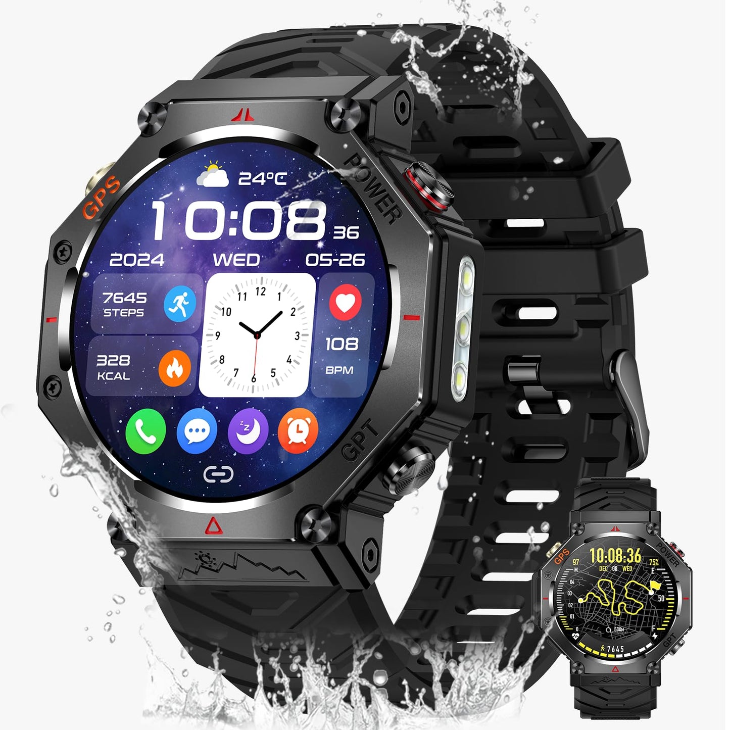 ZLKJ SW8(Black) 1.39" Stylish Smartwatch for Men, Bluetooth Calling, AI Voice Assistant, 107 Sport Modes, 3ATM Waterproof, Fashionable Design, Compatible with Android/iOS