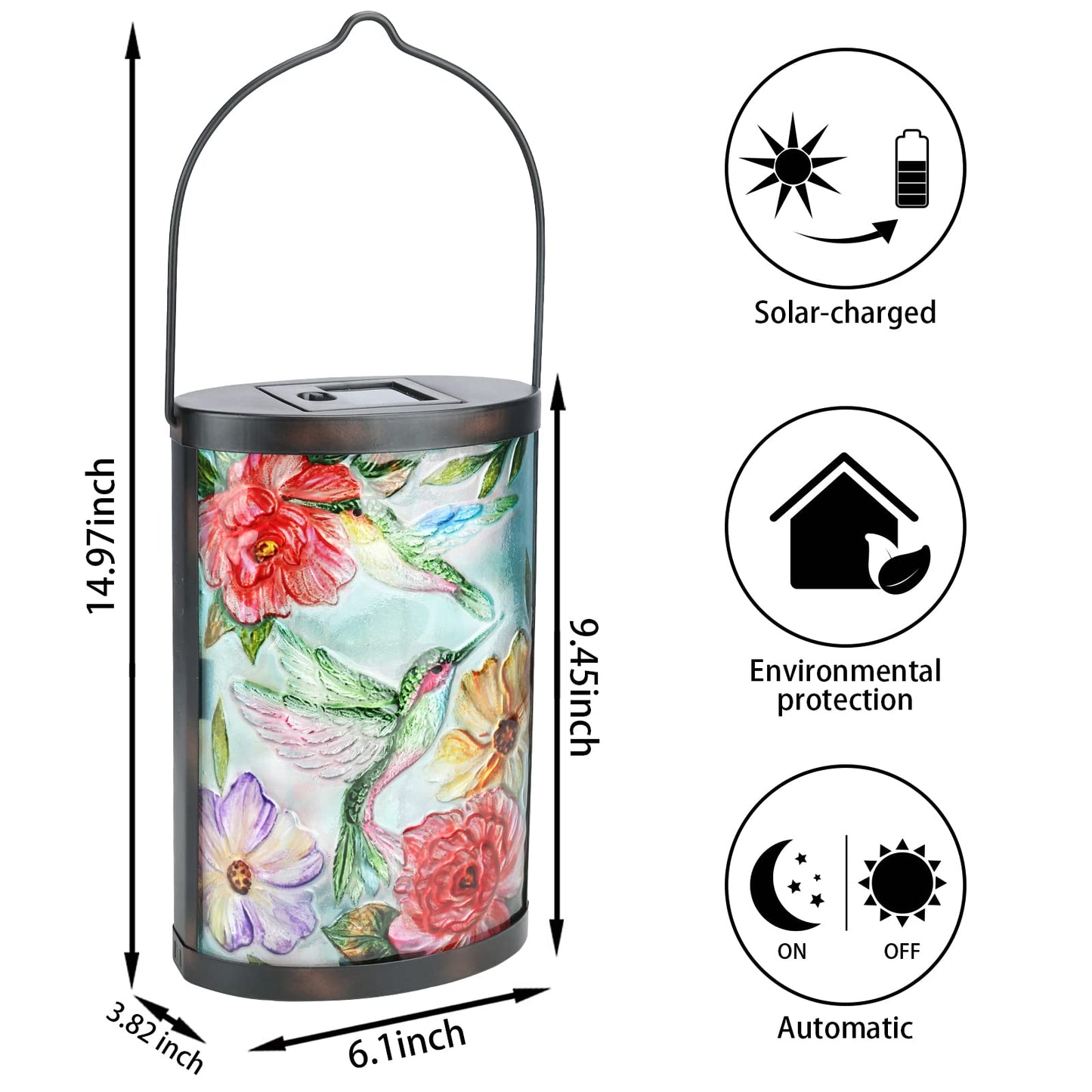 MUMTOP Hummingbird Solar Lantern Outdoor LED Light - Waterproof Glass Tabletop Lamp for Patio Garden - Light Green