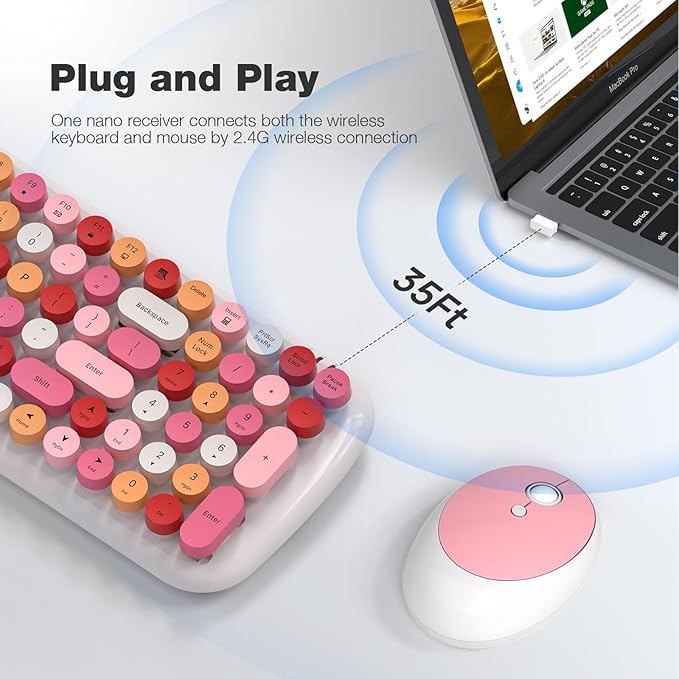 MOFII Wireless Keyboard and Mouse Combo, 2.4GHz Retro Typewriter Keyboard, Plug and Play, for PC Desktops Laptop Windows(White Mixed)