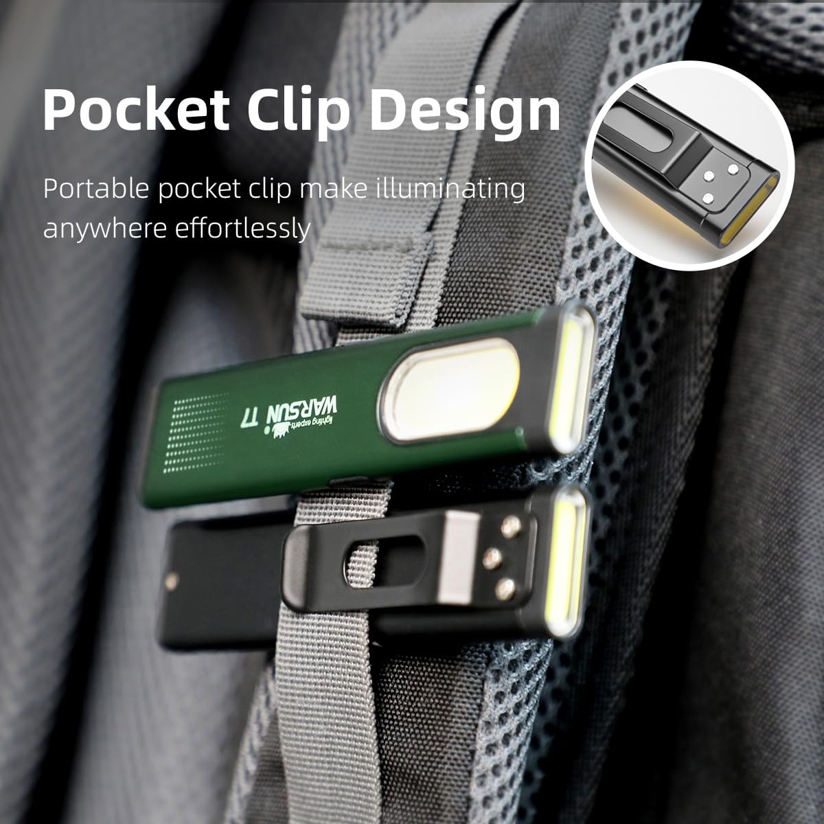 WARSUN Compact Pocket LED Flashlight - 675LM, USB-C Rechargeable, IPX4, Model T7, Green-1Pcs