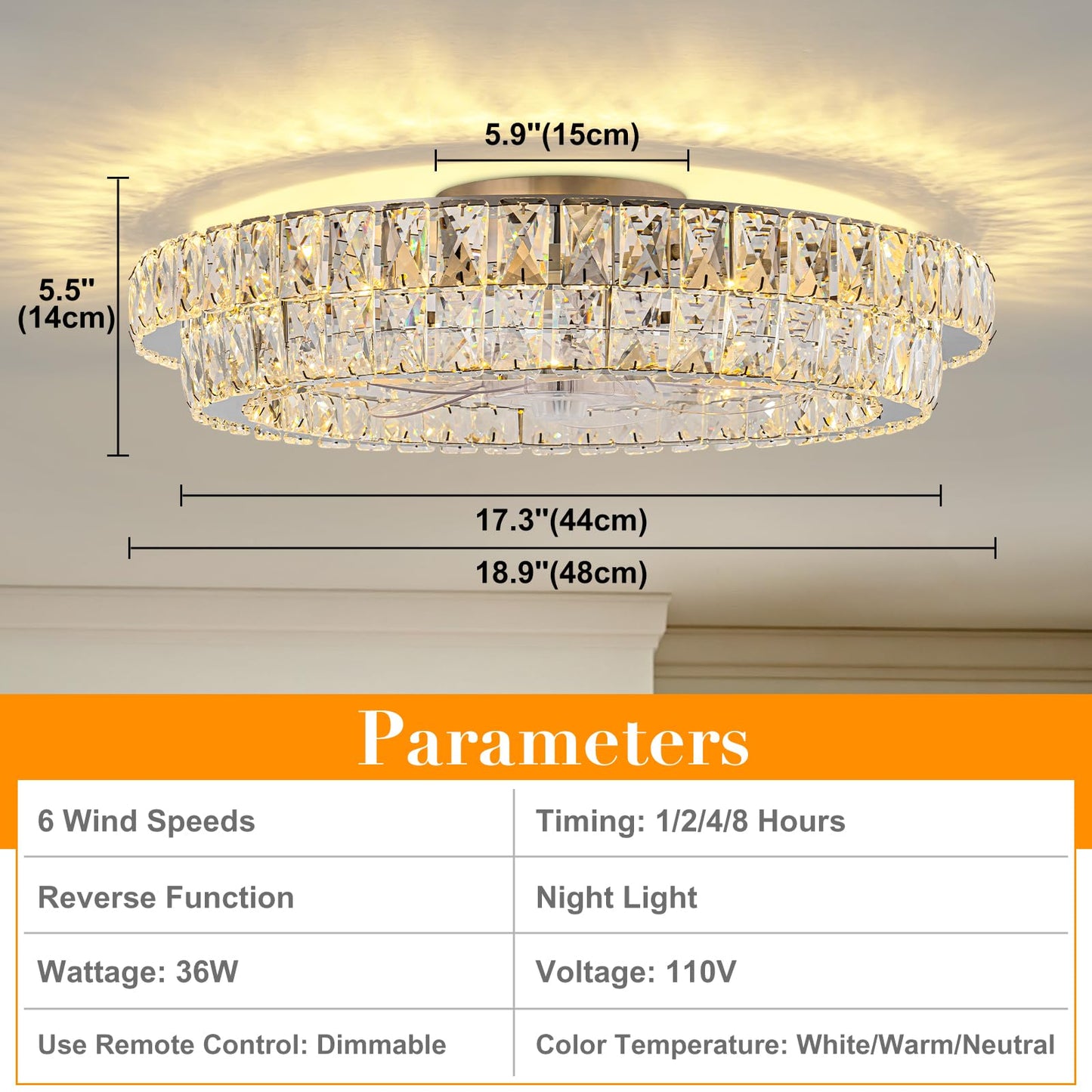 Zswanbei Fandelier Ceiling Fan With Lights And Remote Control Dimmable Crystal Ceiling Fan Led 3 Color 6 Speeds Chandelier Fan B