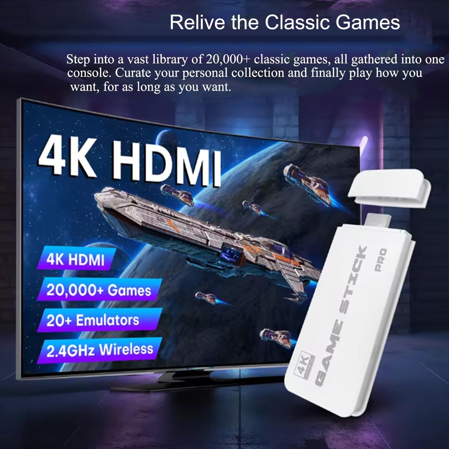 2025 New Upgrade Retro Gaming Console,m15 game stick Retro Game Stick 20000+ Games with 23 Emulators, HDMI Plug and Play TV Video Game Stick 4k with 2 Wireless Controllers, Gift for Families, Adults (64G)