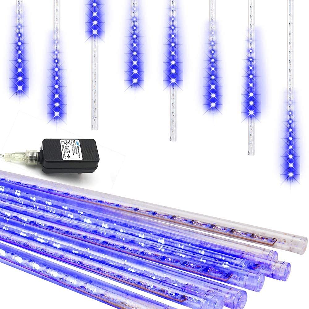 Weepong 12Inch Blue Meteor Shower Lights - Ul Certified Cascading String Lights For Outdoor Christmas Tree & Garden Decor, 8 Tubes