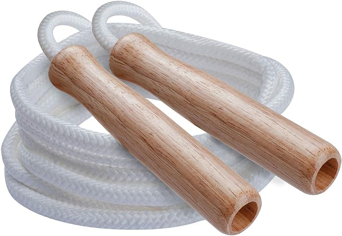 Champion Sports SR Series Classic Nylon Jump Rope with Wood Handles, 9-Feet (Single),White
