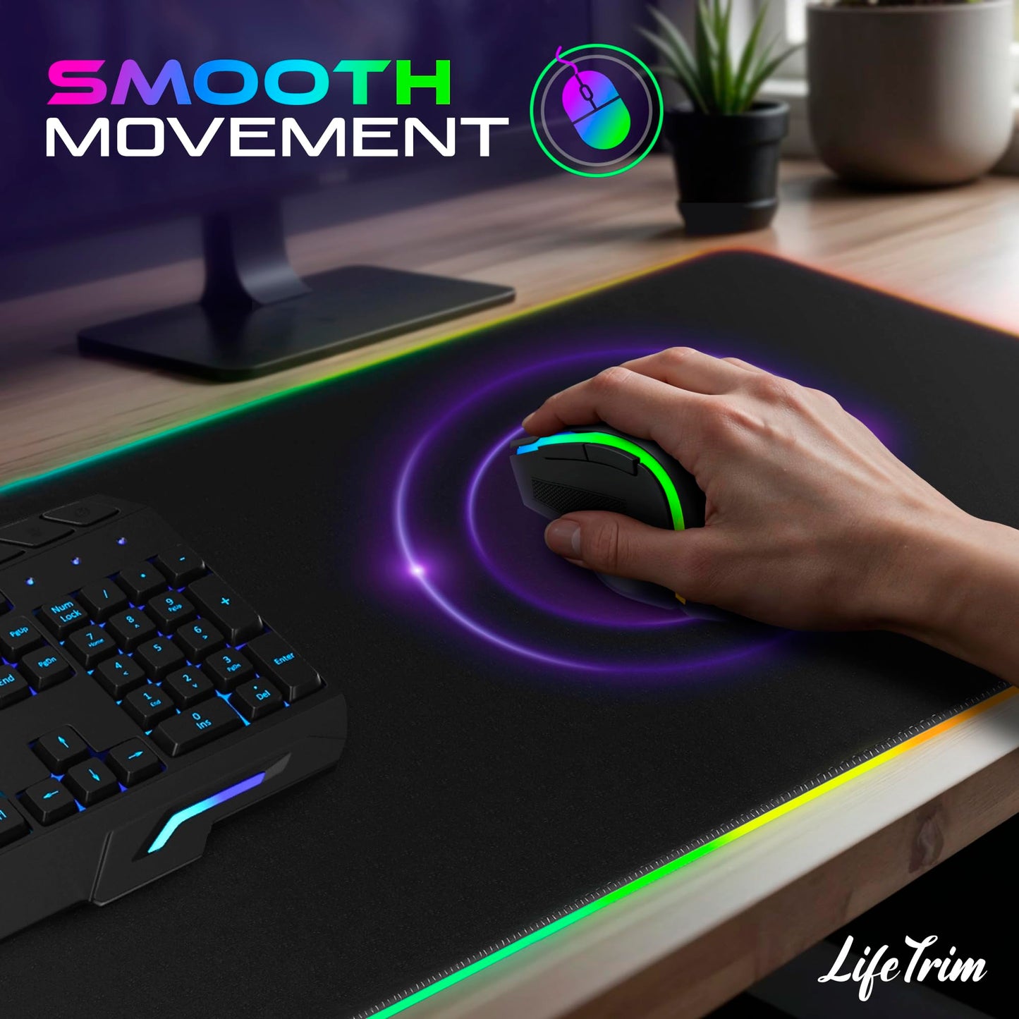 LifeTrim Wireless Charger LED Mousepad 35.5 x 12 Inch RGB Gaming Mouse Pad 10 Light Modes 4mm Thick Large Desk Pad Wireless Charging Cool Mouse Pad for PC Accessories & Gaming Gifts