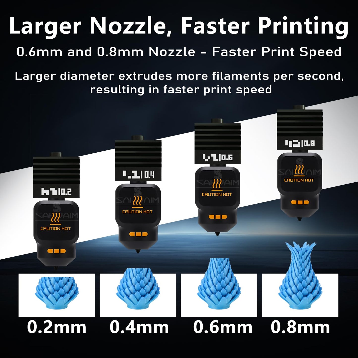 Sahvaim 4Pack 0.2/0.4/0.6/0.8MM H2 Series/P2S Hotend for Bambu Lab H2D/H2S/H2C Combo/P2S 3D Printer, High Temperature Quick Swap Hardened Steel Nozzle Replacement 3D Printer Extruder