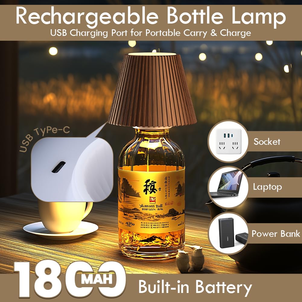 WILIT Wireless Table Lamp, Rechargeable LED, 3-Level Brightness, 2 Pack, Brown