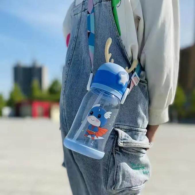 Antlers BPA Free Reusable leak proof Transparent Water Bottle With Strap for Kids School (Multicolor-600ml), Medium (2-4 cups)