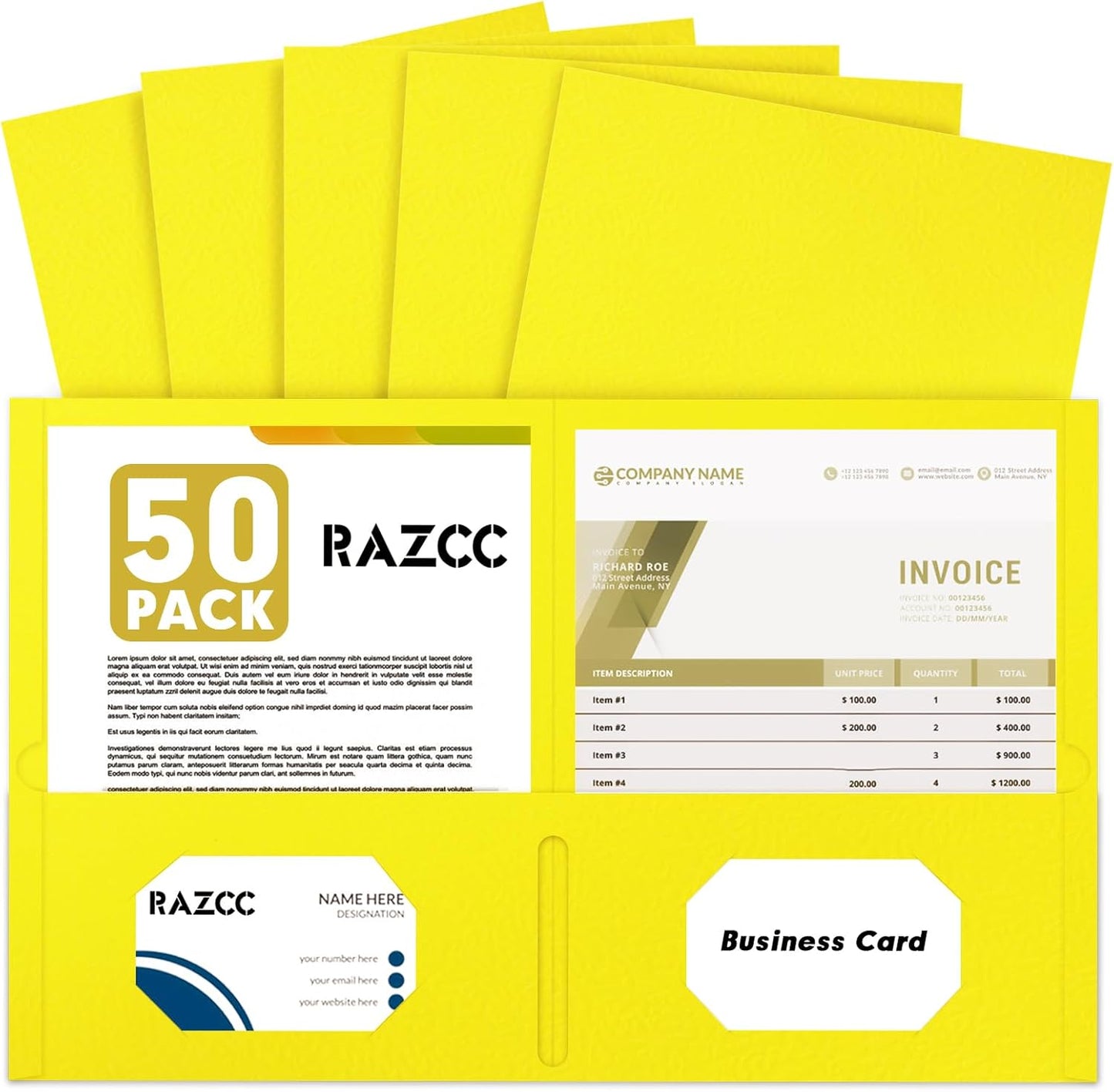 50 Pack 2 Pocket Folders - Letter Size, Yellow