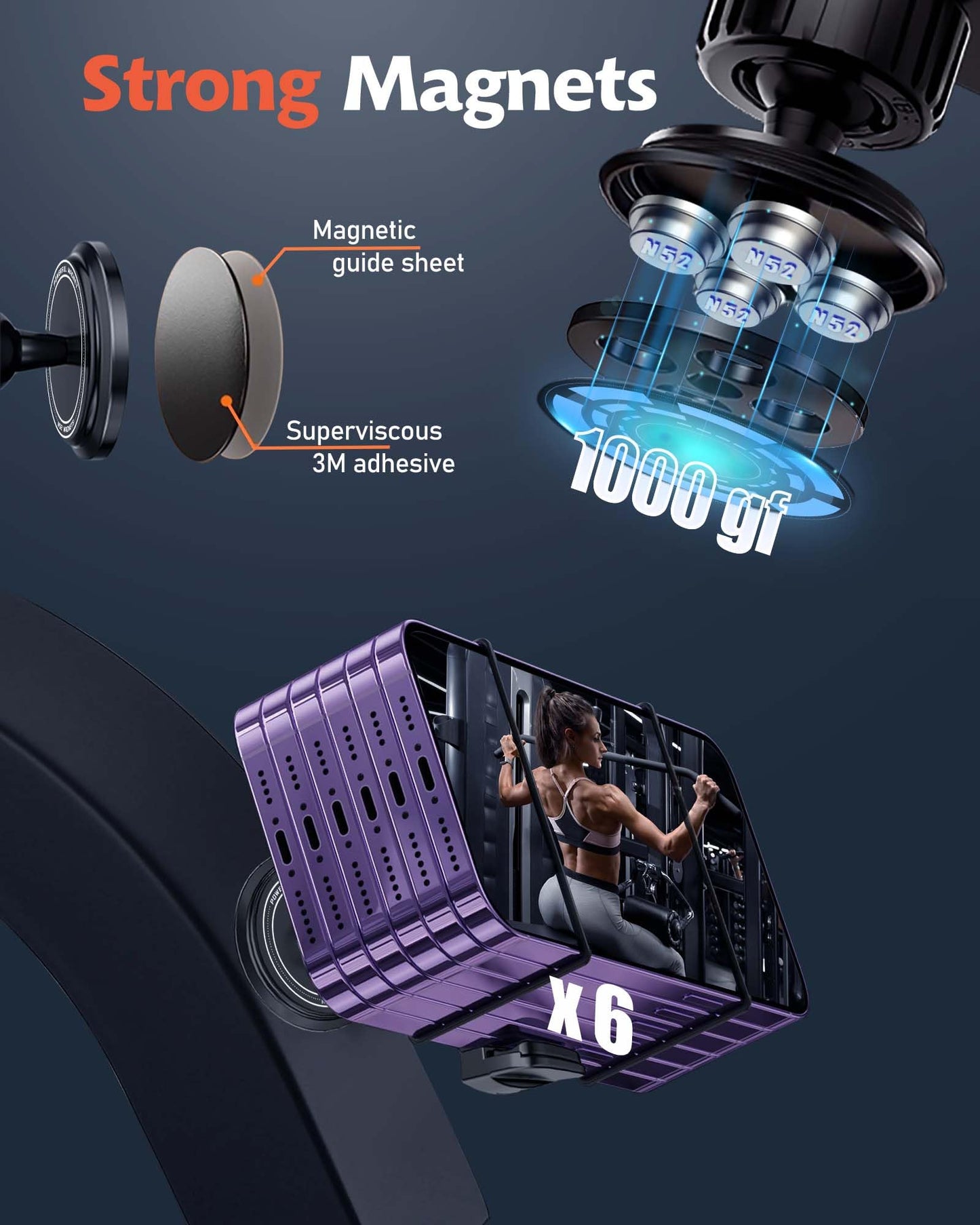 Slevio Timer Gym Magnetic Phone Holder, 360 Strong Adsorption Adjustable Magnet Holder Mount For Fitness Equipment, Golf Cart, C