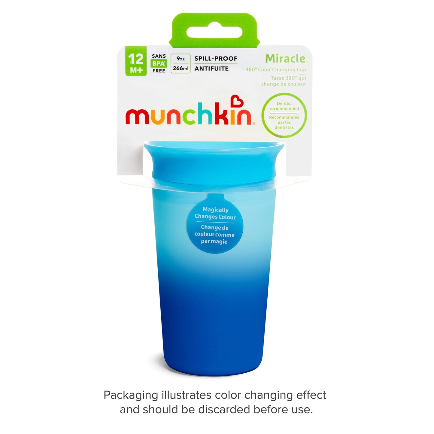 Munchkin® Miracle® 360 Sippy Cup for Toddlers, Color Changes with Cold Drinks,, 9 Ounce, Blue