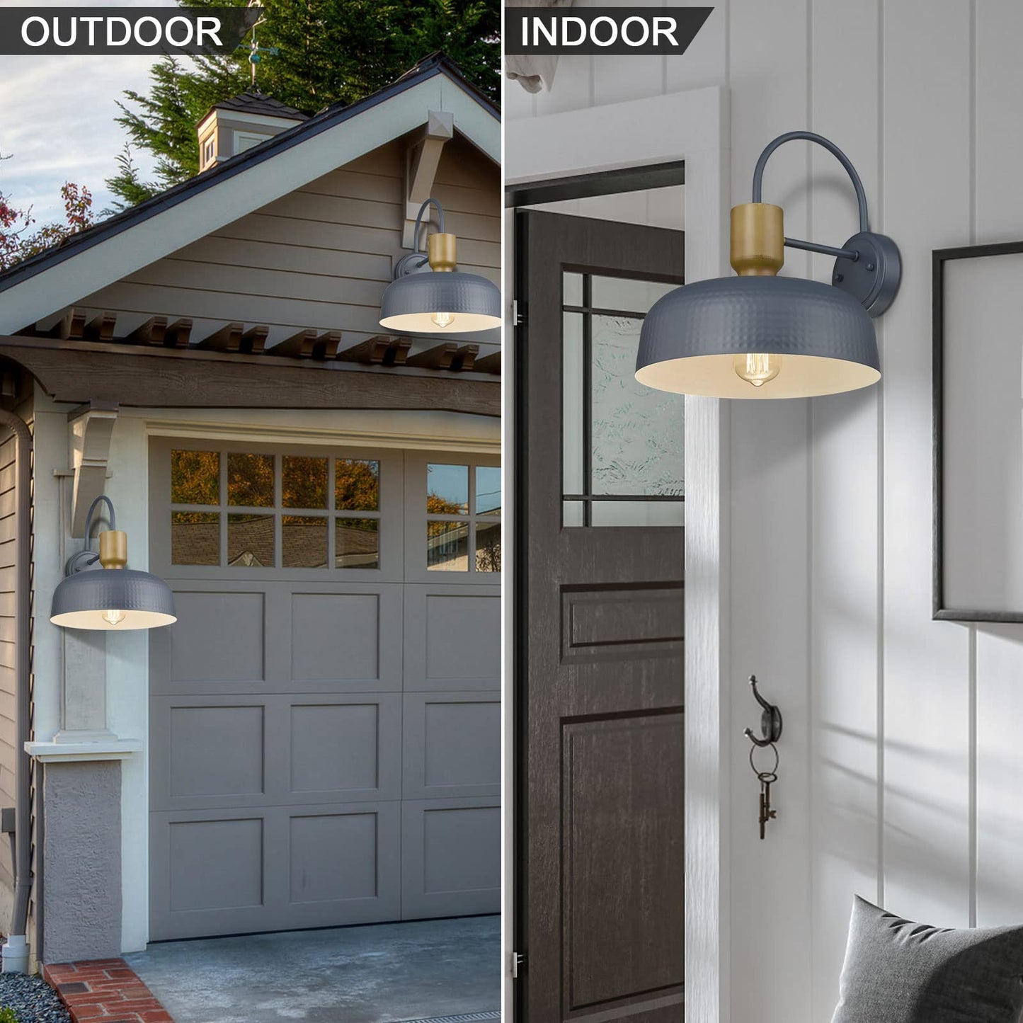 Luminzone Gooseneck Barn Light - Vintage Industrial Wall Lantern, Medium 12.4, Blue, 2 Pack, Hammered Metal Shade