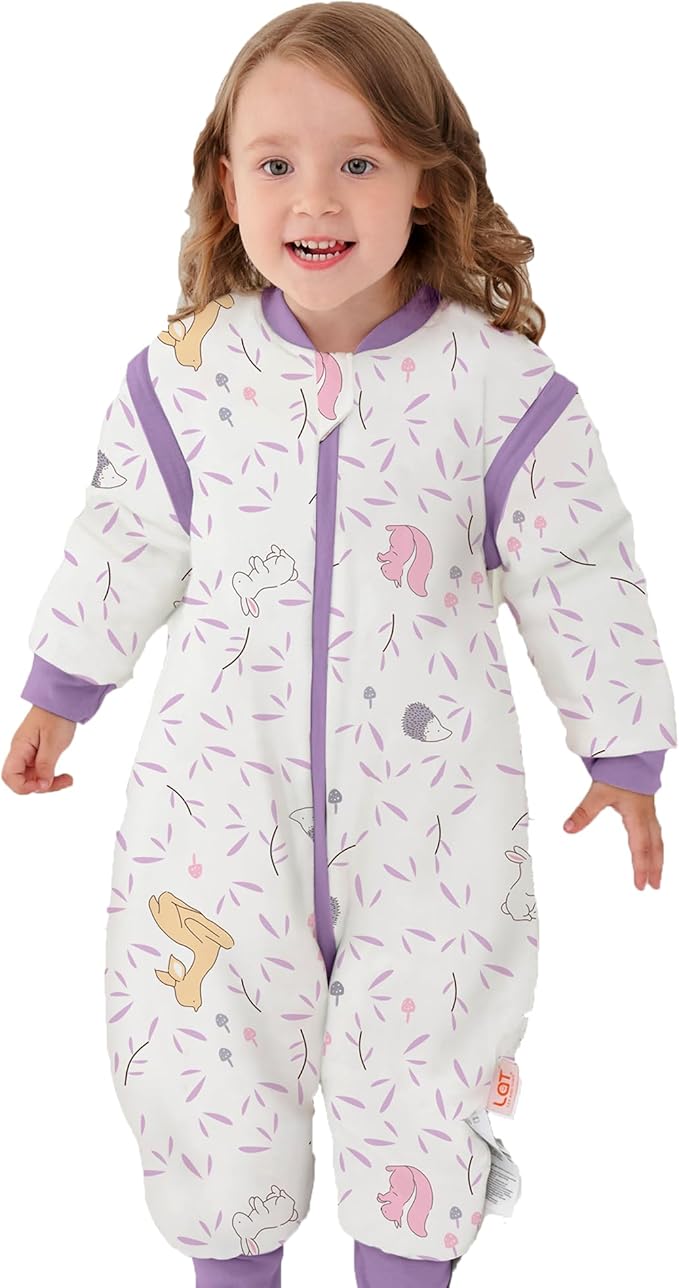 LAT Baby Sleep Bag with Feet Winter,3 Way Zip Wearable Blanket,Warm Sack for Toddler 2.5 TOG-Sleepsuit Removable Sleeves