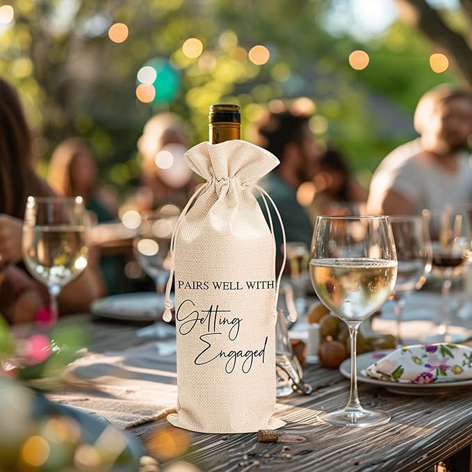 comfit Wedding Wine Bag Engagement Gifts for New Couples,Bridal Shower Wine Gift Bag Mr and Mrs Marriage Wedding Gifts,Wine Champagne Gift Bag With Drawstring, Getting Engaged