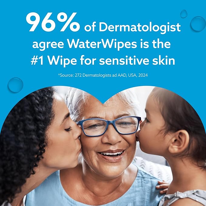 WaterWipes Sensitive+ On The Go Wipes, 3-In-1 Cleans, Cares, Protects, 99.9% Water, Unscented & Hypoallergenic Wet Wipes, 224 Count (8 Packs)