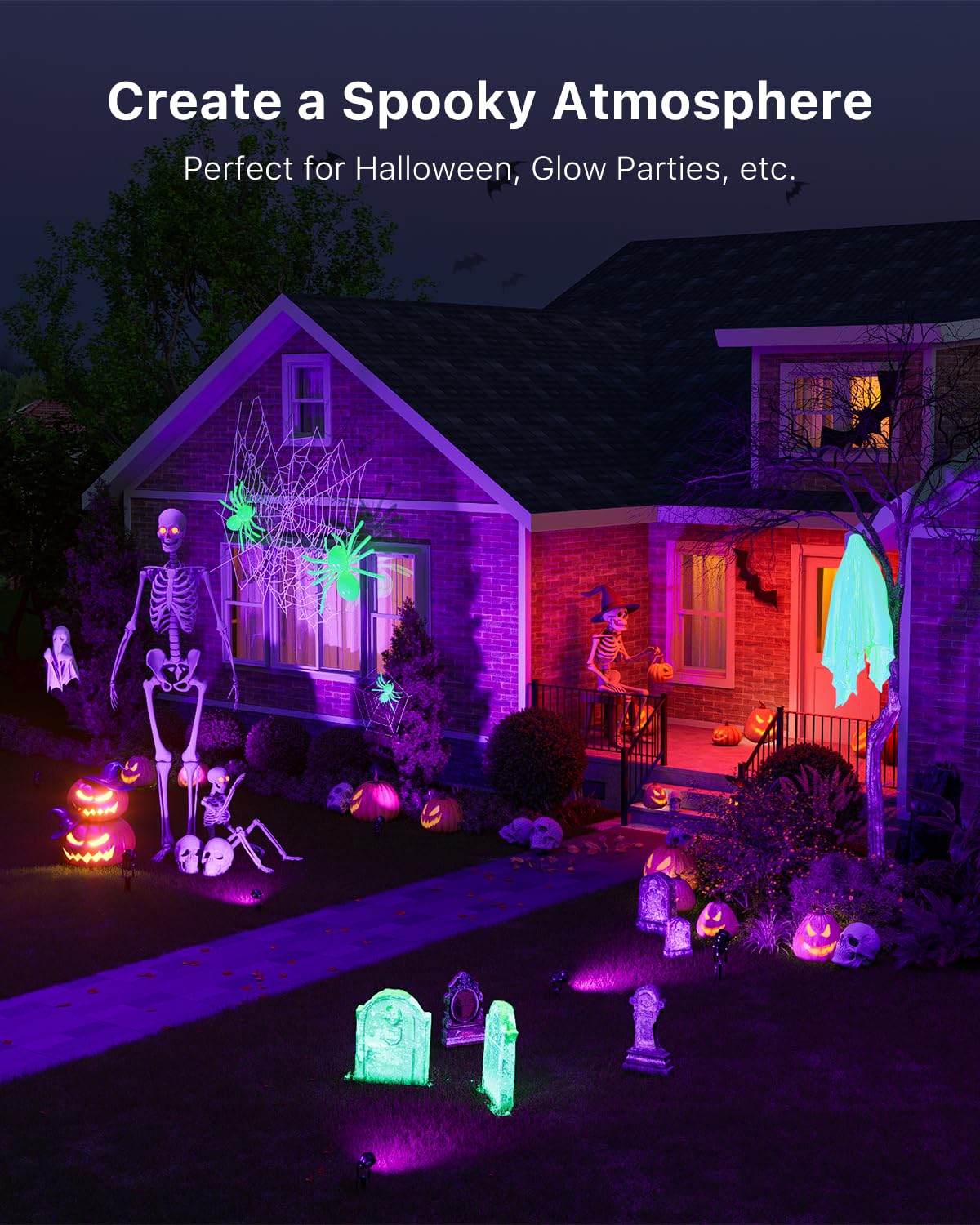 Uv Spotlights For Halloween Decorations 120V Outdoor Landscape Waterproof Blacklights Light Up Skeleton  Spider Web  Tombstones  Ghost  House  Plug-In Purple Spot Light Lighting House  Yard  Garden