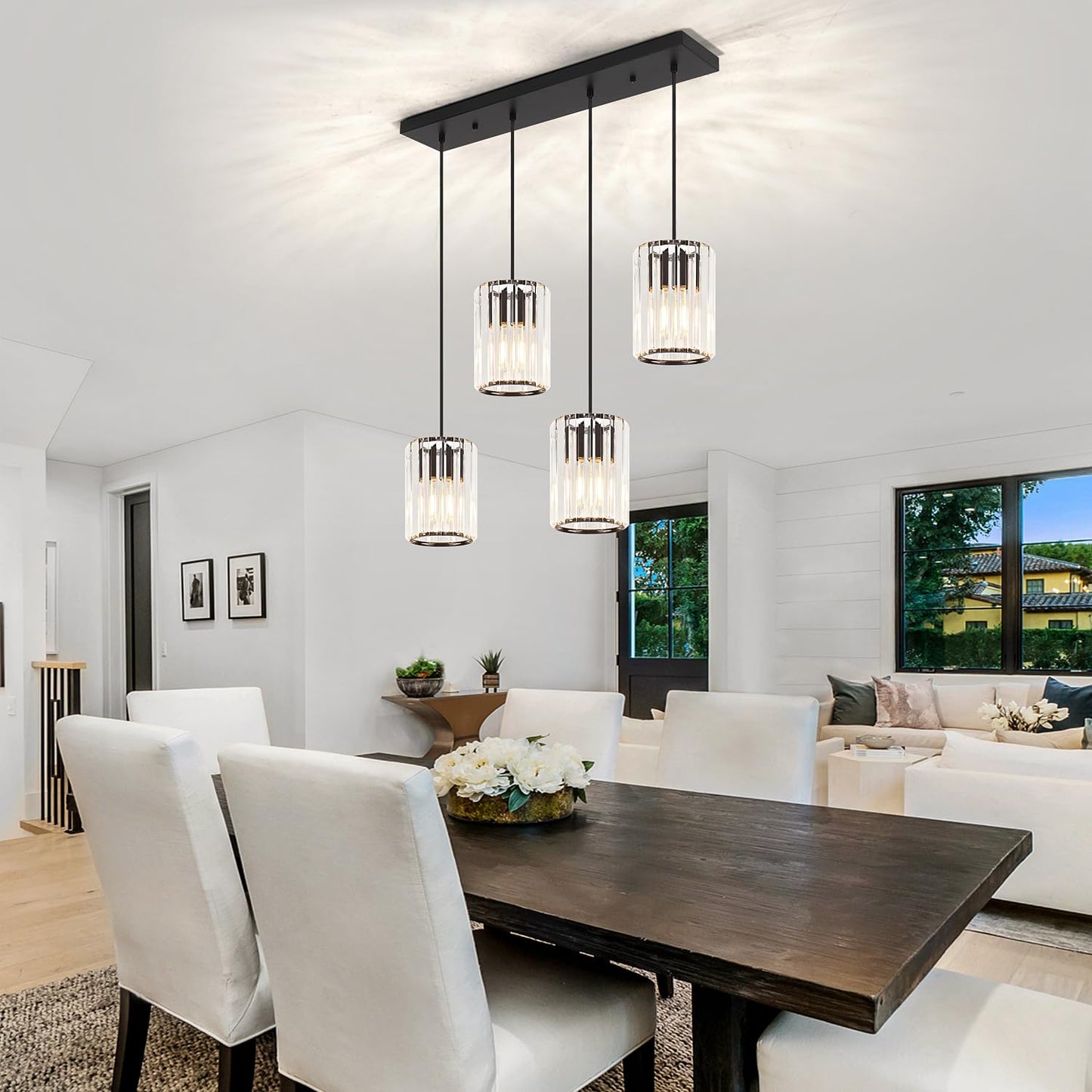 Crystal Kitchen Island Lights  4-Light Modern Chandeliers For Dining Room  Kitchen Pendant Lighting Over Island  Adjustable Height Ceiling Hanging Lights For Kitchen Bedroom Entryway Bathroom