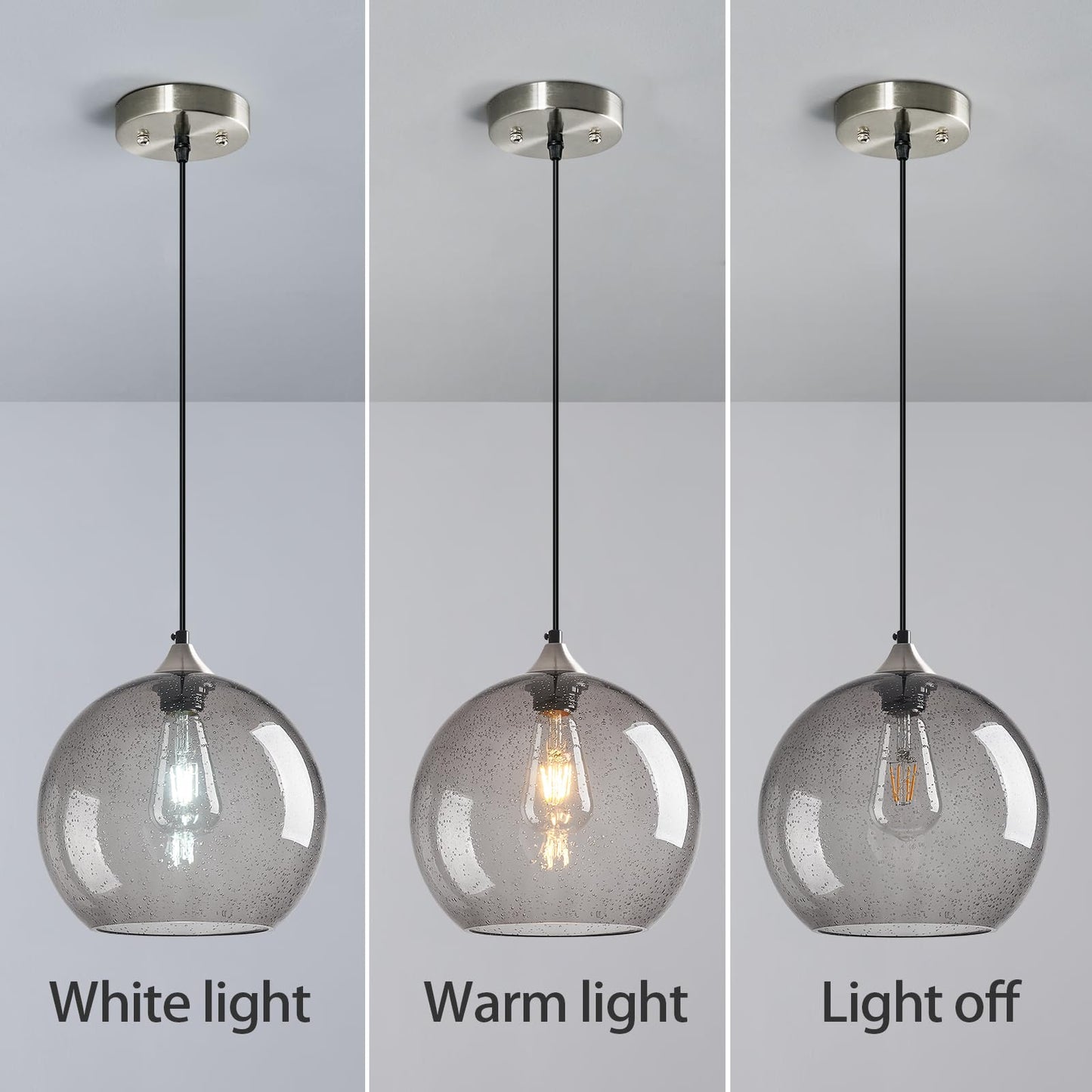 Lbsqj Light Grey Glass Pendant Lights Kitchen Island Globe Pendant Light Fixtures Modern Pendant Lighting For Bedroom Living Dining Room Light Fixture (9.84 In  1 Pack)