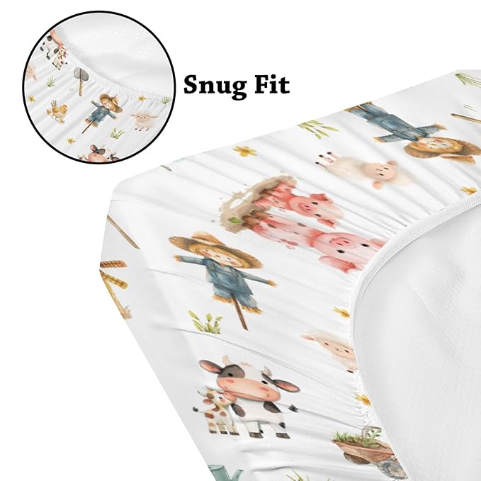 Soft 2 Pack Farm Animal Cow Sheep Pigs Tractor Pattern Baby Changing Pad Covers for Infant Newborn, Unisex Farm Nursery Fitted Diaper Changing Table Pad Mat Sheets for Boys Girls-16x32