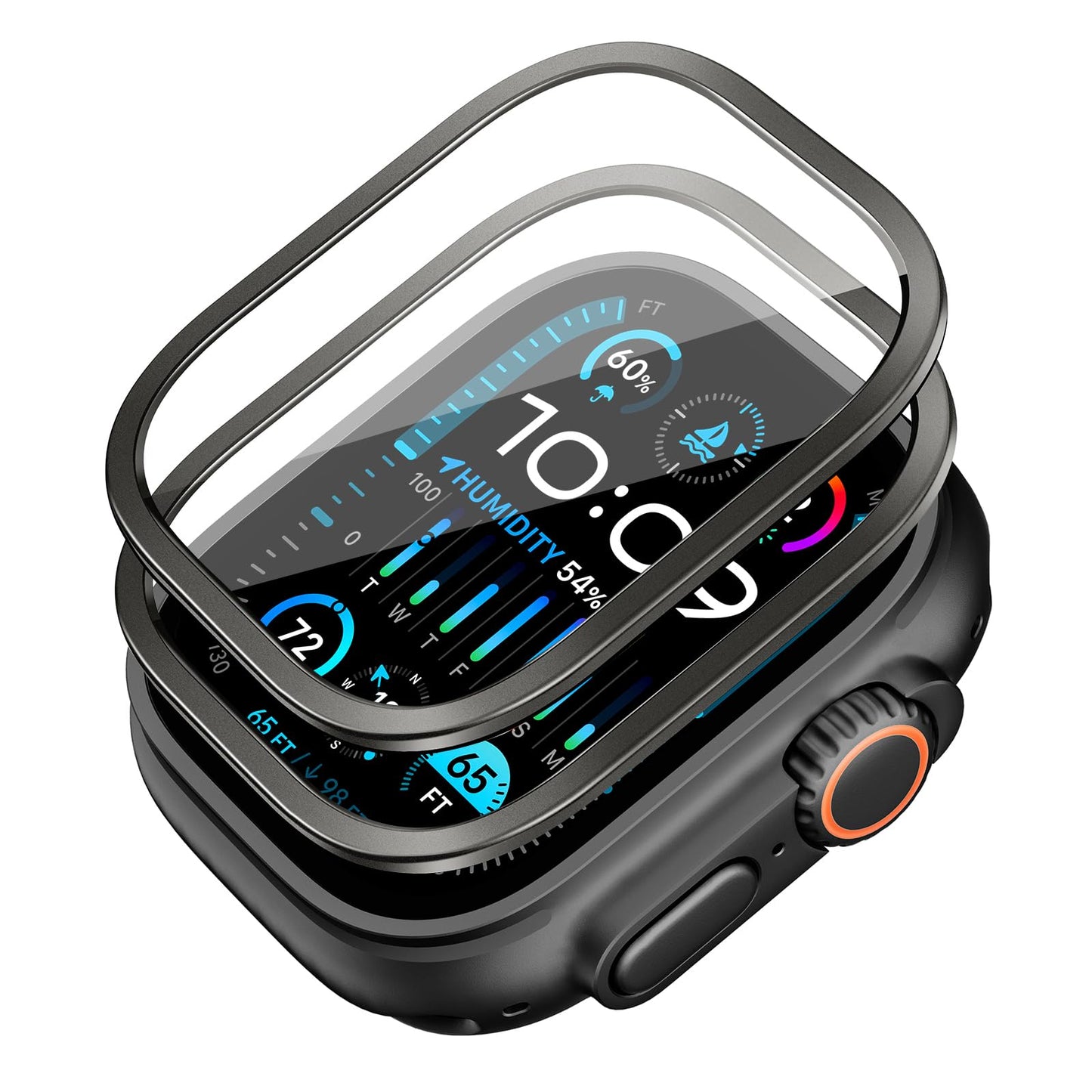 ESR Armorite Screen Protector for Apple Watch Ultra 3 2025 /Ultra 2 /Ultra (49 mm), Military Grade Protection, Tempered Glass Film with Aluminum Alloy Frame, Anti-Scratch, 2 Pack, Black