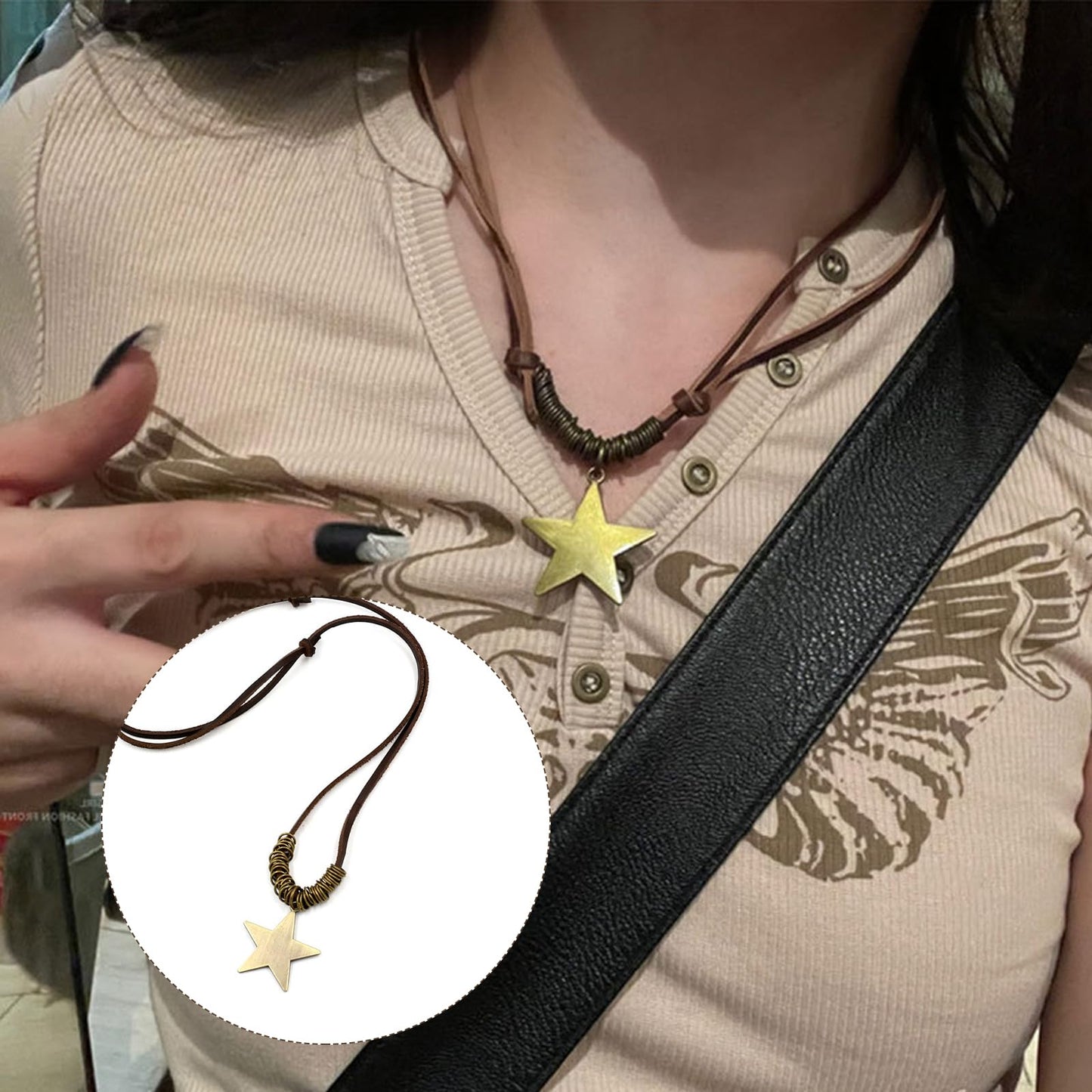 4 Pcs Y2K Therian Grunge Accessories for Women,Grunge Ripped Gloves,Grunge Knitted Cat Beanie,Fairycore Bracelets,Star Pendant Necklace,Therian Stuff,Therian Gear Y2K Clothes Accessories Khaki