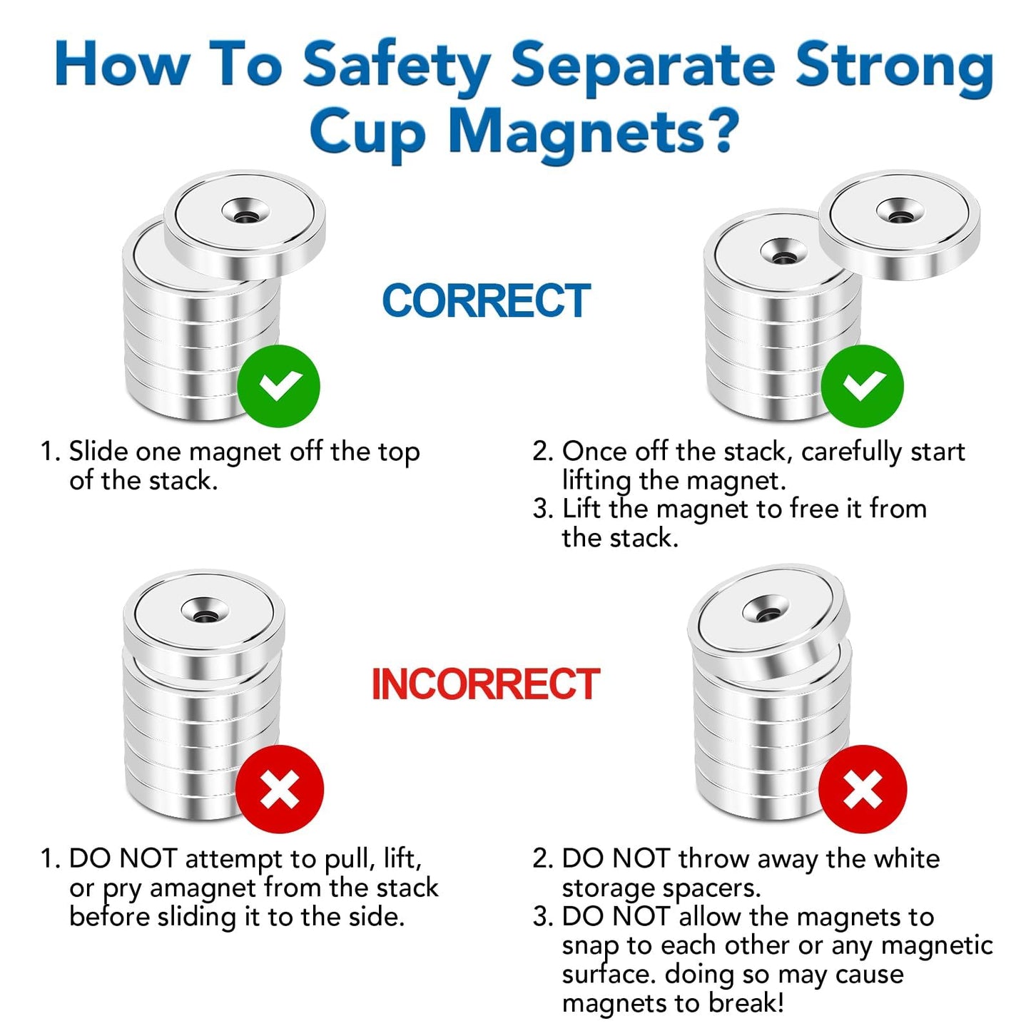 LOVIMAG Strong Neodymium Cup Magnets, 150lb+ Waterproof, Heavy Duty Rare Earth with Holes, Silver, 12 Pack