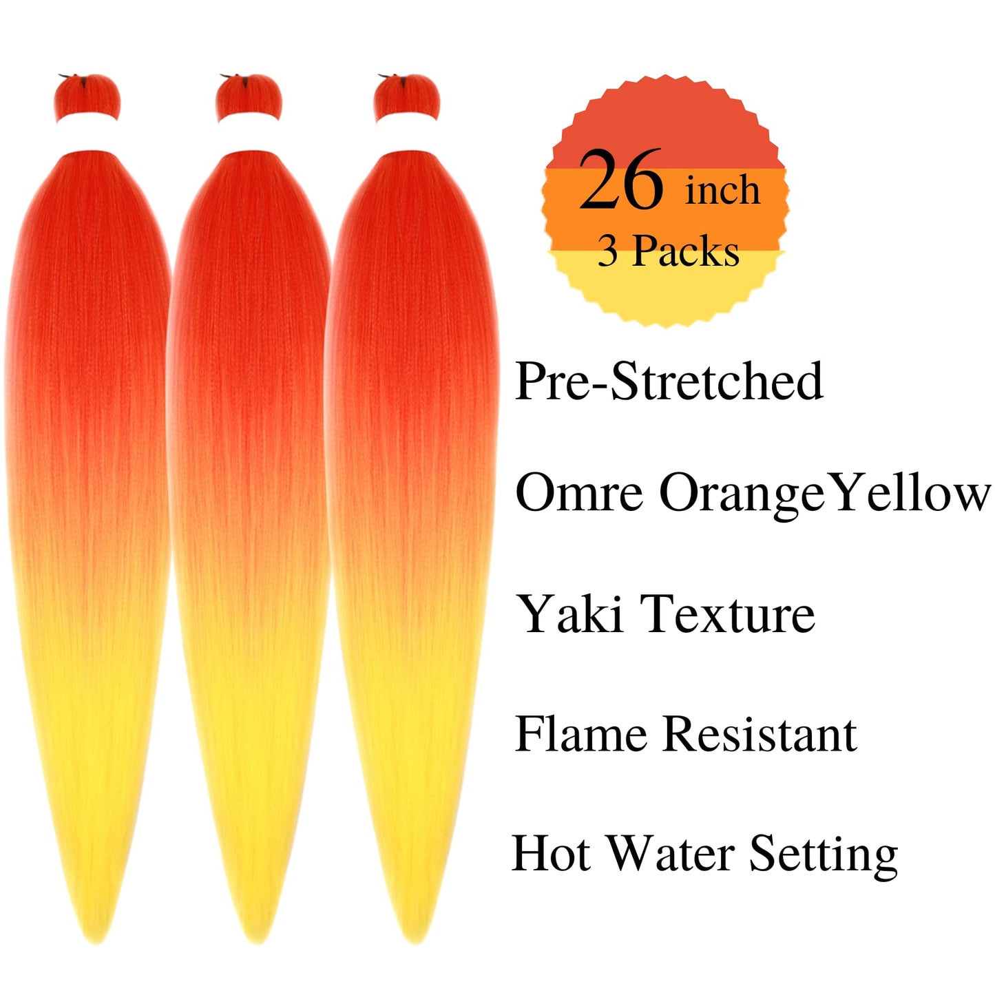 Gozill Red Orange Yellow Ombre Braiding Hair Pre Stretched Prestretched Hypoallergenic Braiding Hair Ez Braid Knotelss Braids Sy