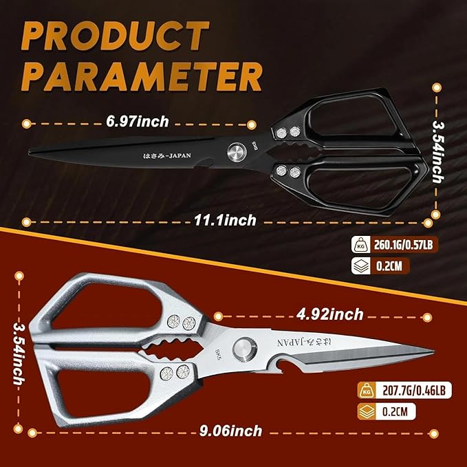 HUUSK Kitchen Shears Set Upgraded - Stainless Steel Kitchen Scissors, Sharp Meat Scissors, Heavy Duty Poultry Shear, Japanese Cooking Scissor for Food, Dishwasher Safe, Christmas Gifts for Men Women