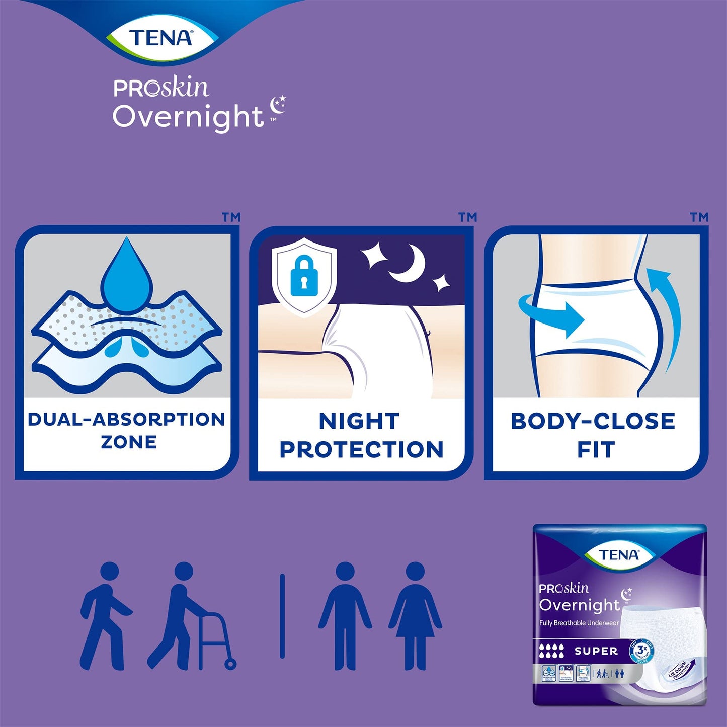 TENA ProSkin Overnight Super Disposable Underwear Pull On with Tear Away Seams Large, 72325, 56 Ct