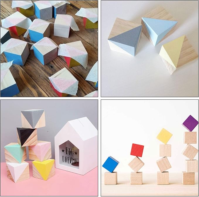 ZOENHOU 100 PCS 1 Inch Wooden Blocks, Premium Natural Solid Wood Cube Unfinished Wooden Block Set for Painting Decorating Crafting DIY Projects