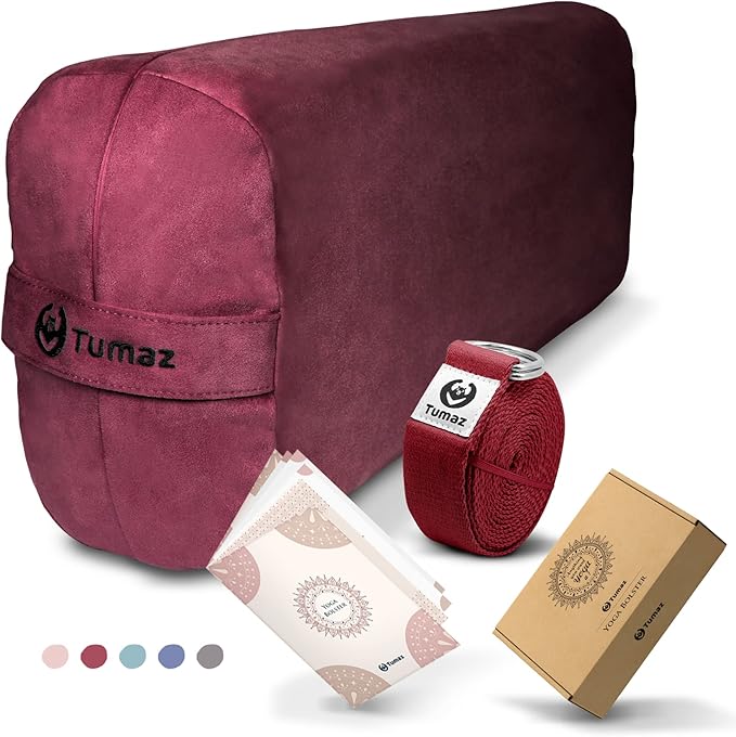 Tumaz Yoga Bolster Set - Rectangular Bolster Pillow for Restorative Yoga, Soft Meditation Pillow with Carry Handle and 8-F...