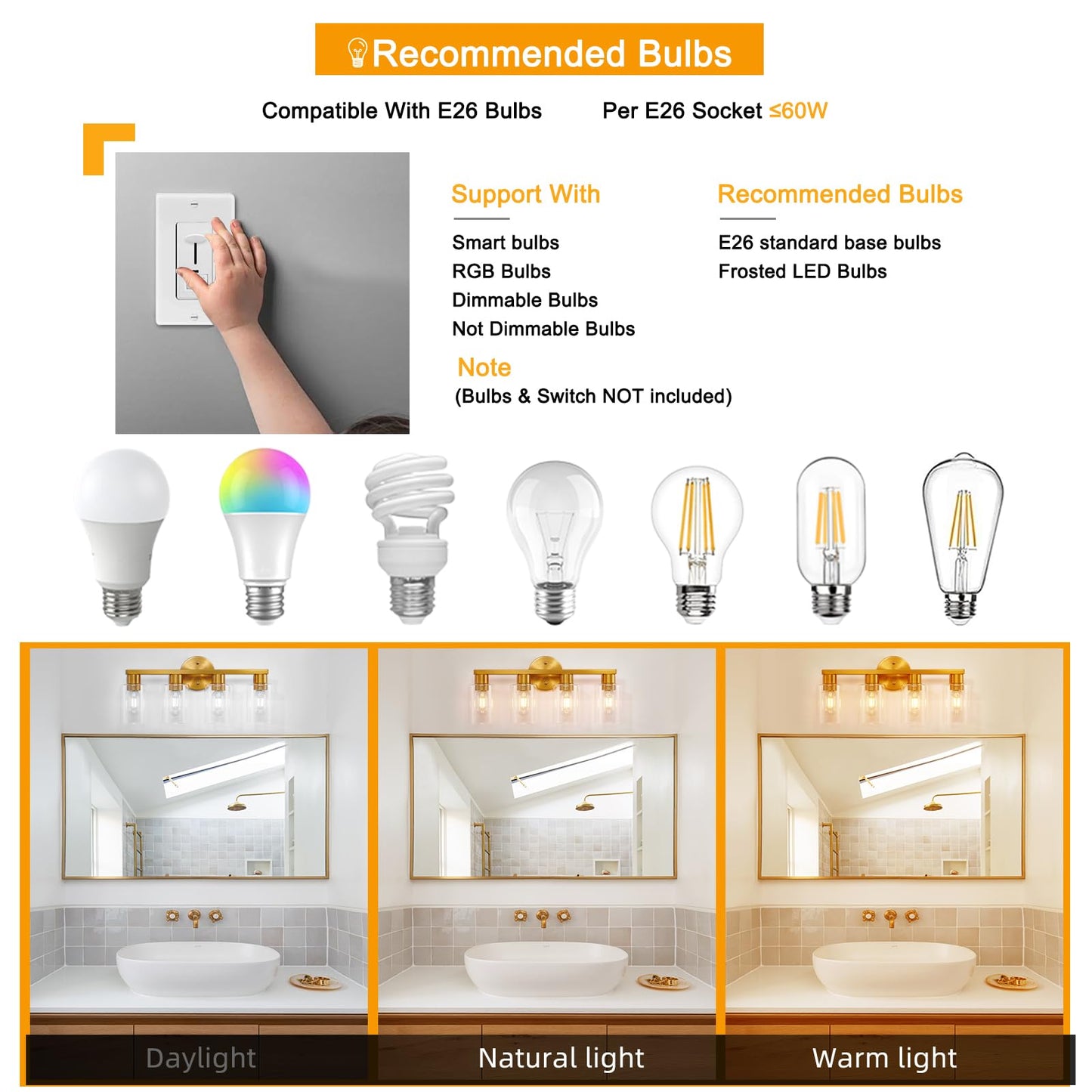 Hdasic 4 Light Gold Bathroom Vanity Light  Brushed Brass Bathroom Light Fixtures With Clear Glass Shade  Modern Wall Lamp Sconce Lighting For Bath Mirror Bedroom Living Room Hallway Porch